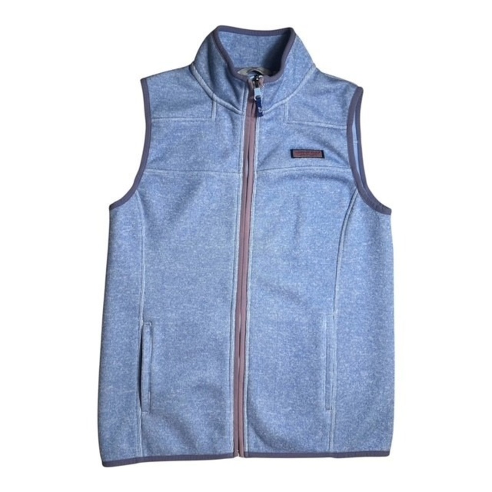 Vineyard Vines Womens Sz S Full Zip Sweater Fleece Vest Knit Pockets Blue- 2179